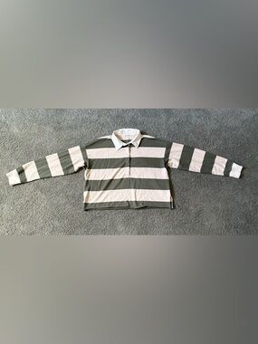 Aerie Sporty Prep Rugby Polo Striped Oversized Slightly Cropped Womens Size S